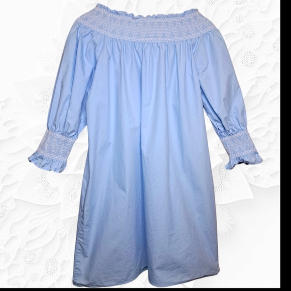 Zara 100% Cotton Off Shoulder Blue Mini Tunic Dress Size XS - Picture 4 of 8